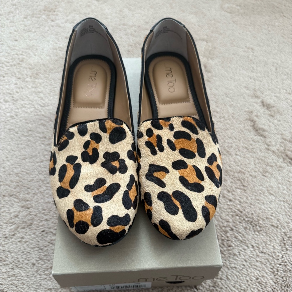 Me Too Brown and Black Flats Leopard Print Loafers